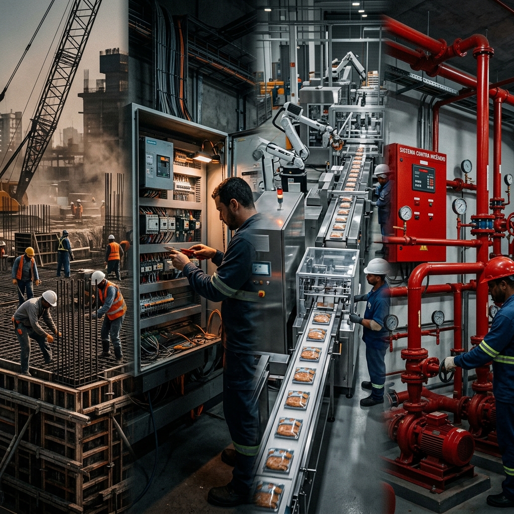 Montagem mesclada de Construção civil, elétrica, automação de alimentos e incêndio